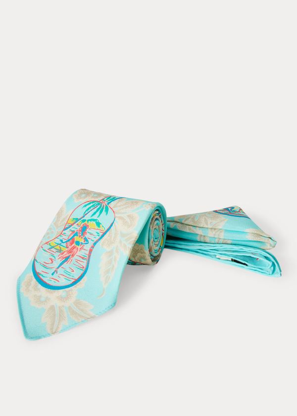 Cuadrícula Ralph Lauren Hombre Turquesa Multicolor - Silk Tie & Pocket - FGBEW3618